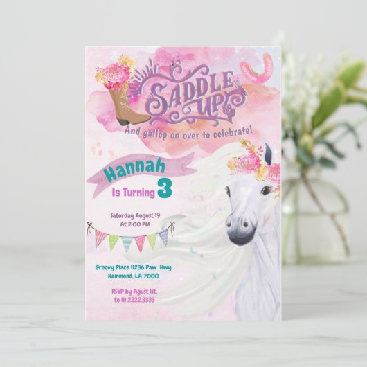 女性のカーボーイ誕生日招待状ホース招待状 招待状 (スタンド正面)