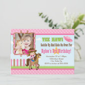 女性のカーボーイ誕生日招待状5x7カードブルネット 招待状 (スタンド正面)