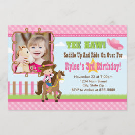 女性のカーボーイ誕生日招待状5x7カードブルネット 招待状