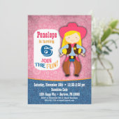 女性のカーボーイ誕生日招待状 – ガールズピンク女性のカーボーイ 招待状 (スタンド正面)