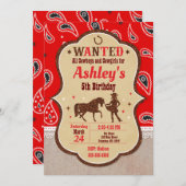 女性のカーボーイ誕生日招待状 招待状 (正面/裏面)