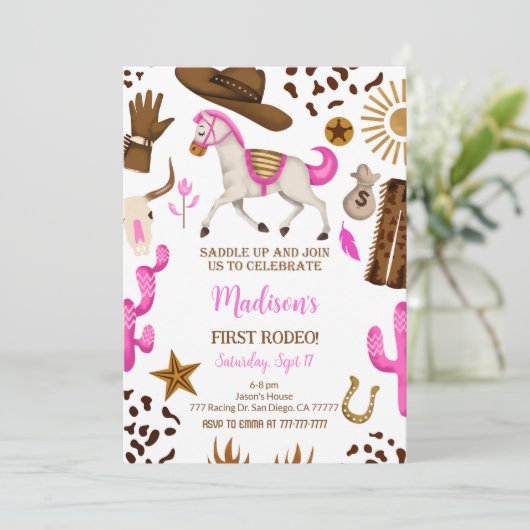 女性のカーボーイ誕生日招待状 招待状 (スタンド正面)