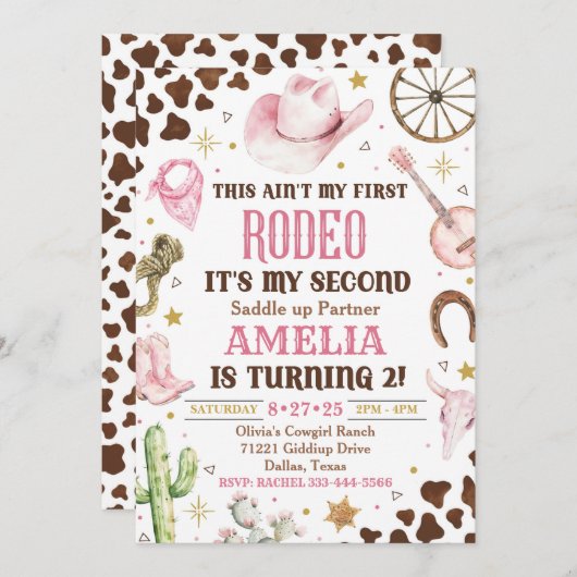 女性のカーボーイ誕生日招待状、第2のロデオ招待状 招待状 (正面/裏面)