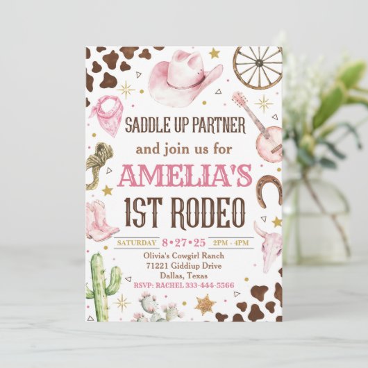 女性のカーボーイ誕生日招待状、1stロデオ招待状 招待状 (スタンド正面)