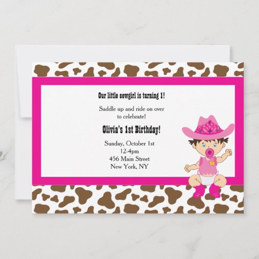 女性のカーボーイ誕生日誘導 招待状 (正面)