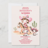 女性のカーボーイ誕生日1stロデオ 招待状 (正面)