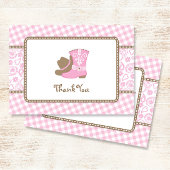 女性のカーボーイ赤ちゃんシャワーありがとうピンクと茶色 サンキューカード