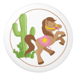 女性のカーボーイ馬とサボテン セラミックノブ