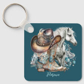 女性のカーボーイ馬カウボーイブーツハットウェスタンフローラ キーホルダー (正面)