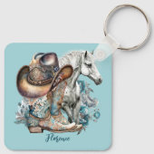 女性のカーボーイ馬カウボーイブーツハットウェスタンフローラ キーホルダー (裏面)