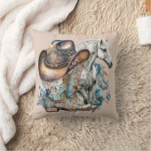 女性のカーボーイ馬カウボーイブーツハットウェスタンフローラ クッション (ブランケット)