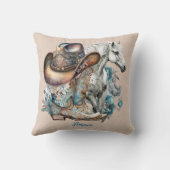 女性のカーボーイ馬カウボーイブーツハットウェスタンフローラ クッション (裏面)