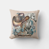 女性のカーボーイ馬カウボーイブーツハットウェスタンフローラ クッション (正面)