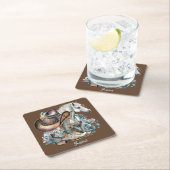 女性のカーボーイ馬カウボーイブーツハットウェスタンフローラ スクエアペーパーコースター (インサイチュ)