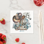 女性のカーボーイ馬カウボーイブーツハットウェスタンフローラ スタンダードカクテルナプキン (インサイチュ)