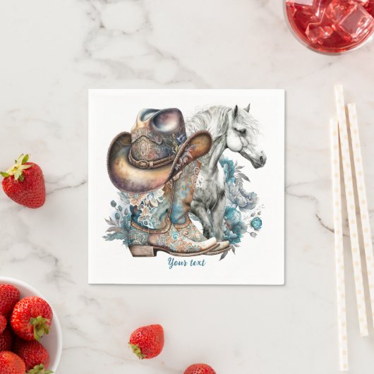 女性のカーボーイ馬カウボーイブーツハットウェスタンフローラ スタンダードカクテルナプキン (インサイチュ)