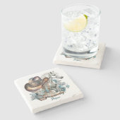 女性のカーボーイ馬カウボーイブーツハットウェスタンフローラ ストーンコースター (横)