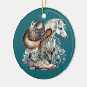 女性のカーボーイ馬カウボーイブーツハットウェスタンフローラ セラミックオーナメント (左)