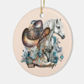 女性のカーボーイ馬カウボーイブーツハットウェスタンフローラ セラミックオーナメント (左)