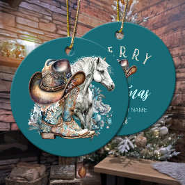 女性のカーボーイ馬カウボーイブーツハットウェスタンフローラ セラミックオーナメント