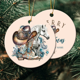 女性のカーボーイ馬カウボーイブーツハットウェスタンフローラ セラミックオーナメント