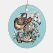 女性のカーボーイ馬カウボーイブーツハットウェスタンフローラ セラミックオーナメント (左)