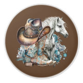 女性のカーボーイ馬カウボーイブーツハットウェスタンフローラ セラミックノブ (正面)