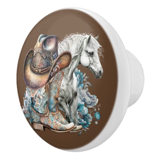 女性のカーボーイ馬カウボーイブーツハットウェスタンフローラ セラミックノブ (右)