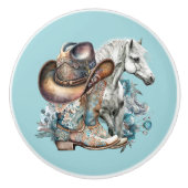 女性のカーボーイ馬カウボーイブーツハットウェスタンフローラ セラミックノブ (正面)