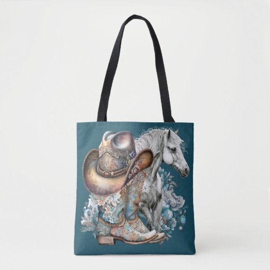 女性のカーボーイ馬カウボーイブーツハットウェスタンフローラ トートバッグ (正面)