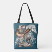 女性のカーボーイ馬カウボーイブーツハットウェスタンフローラ トートバッグ (裏面)