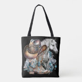 女性のカーボーイ馬カウボーイブーツハットウェスタンフローラ トートバッグ (裏面)