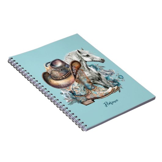 女性のカーボーイ馬カウボーイブーツハットウェスタンフローラ ノートブック (右側)