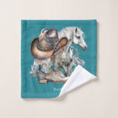 女性のカーボーイ馬カウボーイブーツハットウェスタンフローラ バスタオルセット (ウォッシュタオル)