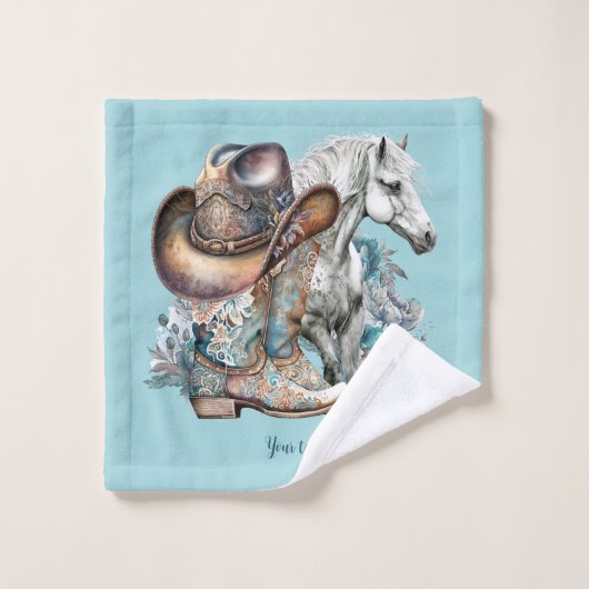 女性のカーボーイ馬カウボーイブーツハットウェスタンフローラ バスタオルセット (ウォッシュタオル)