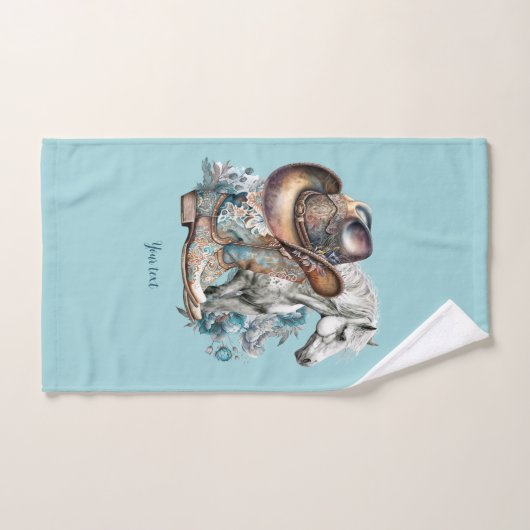 女性のカーボーイ馬カウボーイブーツハットウェスタンフローラ バスタオルセット (ハンドタオル)