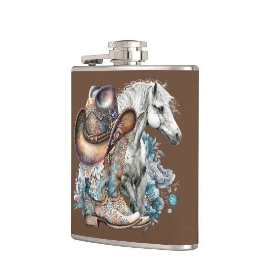 女性のカーボーイ馬カウボーイブーツハットウェスタンフローラ フラスク (左)