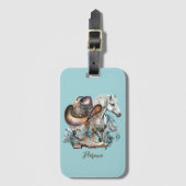 女性のカーボーイ馬カウボーイブーツハットウェスタンフローラ ラゲッジタグ (正面縦)