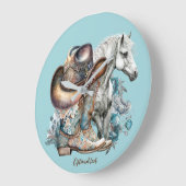 女性のカーボーイ馬カウボーイブーツハットウェスタンフローラ ラージ壁時計 (傾斜)