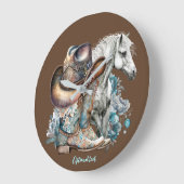 女性のカーボーイ馬カウボーイブーツハットウェスタンフローラ ラージ壁時計 (傾斜)