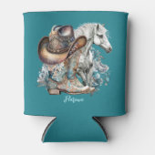 女性のカーボーイ馬カウボーイブーツハットウェスタンフローラ 缶クーラー (正面)