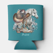 女性のカーボーイ馬カウボーイブーツハットウェスタンフローラ 缶クーラー (裏面)