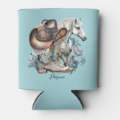 女性のカーボーイ馬カウボーイブーツハットウェスタンフローラ 缶クーラー (正面)