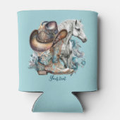 女性のカーボーイ馬カウボーイブーツハットウェスタンフローラ 缶クーラー (裏面)