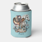 女性のカーボーイ馬カウボーイブーツハットウェスタンフローラ 缶クーラー (缶裏面)