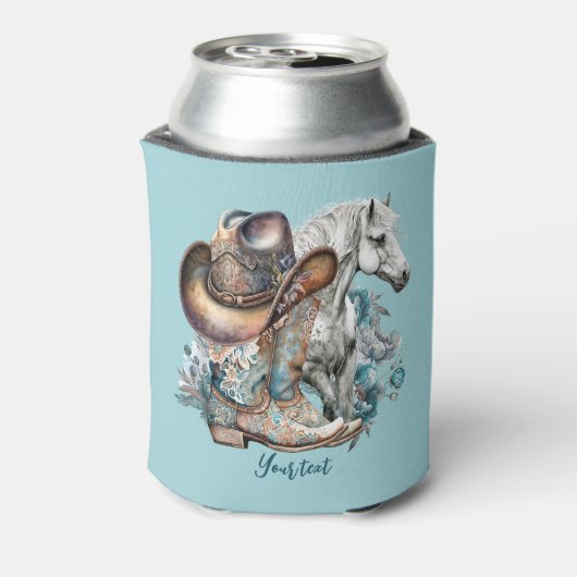 女性のカーボーイ馬カウボーイブーツハットウェスタンフローラ 缶クーラー (缶裏面)