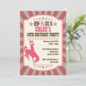 女性のカーボーイ10歳の誕生日パーティーガール招待状 招待状 (スタンド正面)