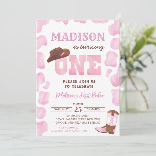 女性のカーボーイ1stロデオファースト誕生日招待状 招待状 (スタンド正面)