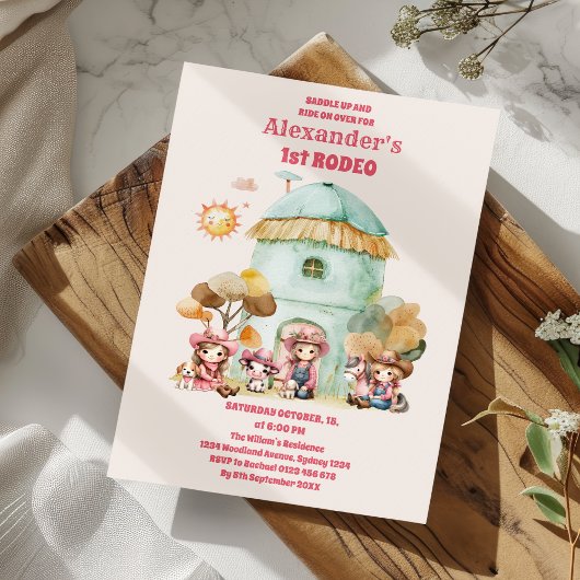 女性のカーボーイ1stロデオファースト誕生日 招待状