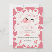 女性のカーボーイ1stロデオ牛のパターン誕生日パーティー 招待状 (正面)